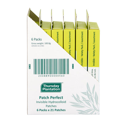 Box of Thursday Plantation Patch Perfect Invisible Hydrocolloid Patches on a white background