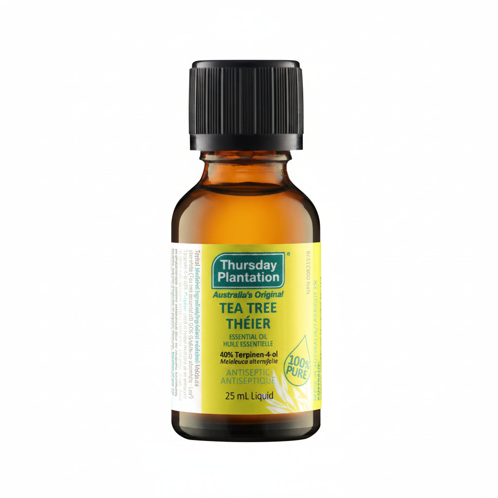 Bottle of Thursday Plantation Tea Tree Oil on a white background