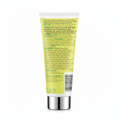 Back label of a skincare product tube on a white background