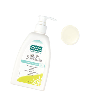 Bottle of Thursday Plantation Tea Tree Cleanser Gel on a white background