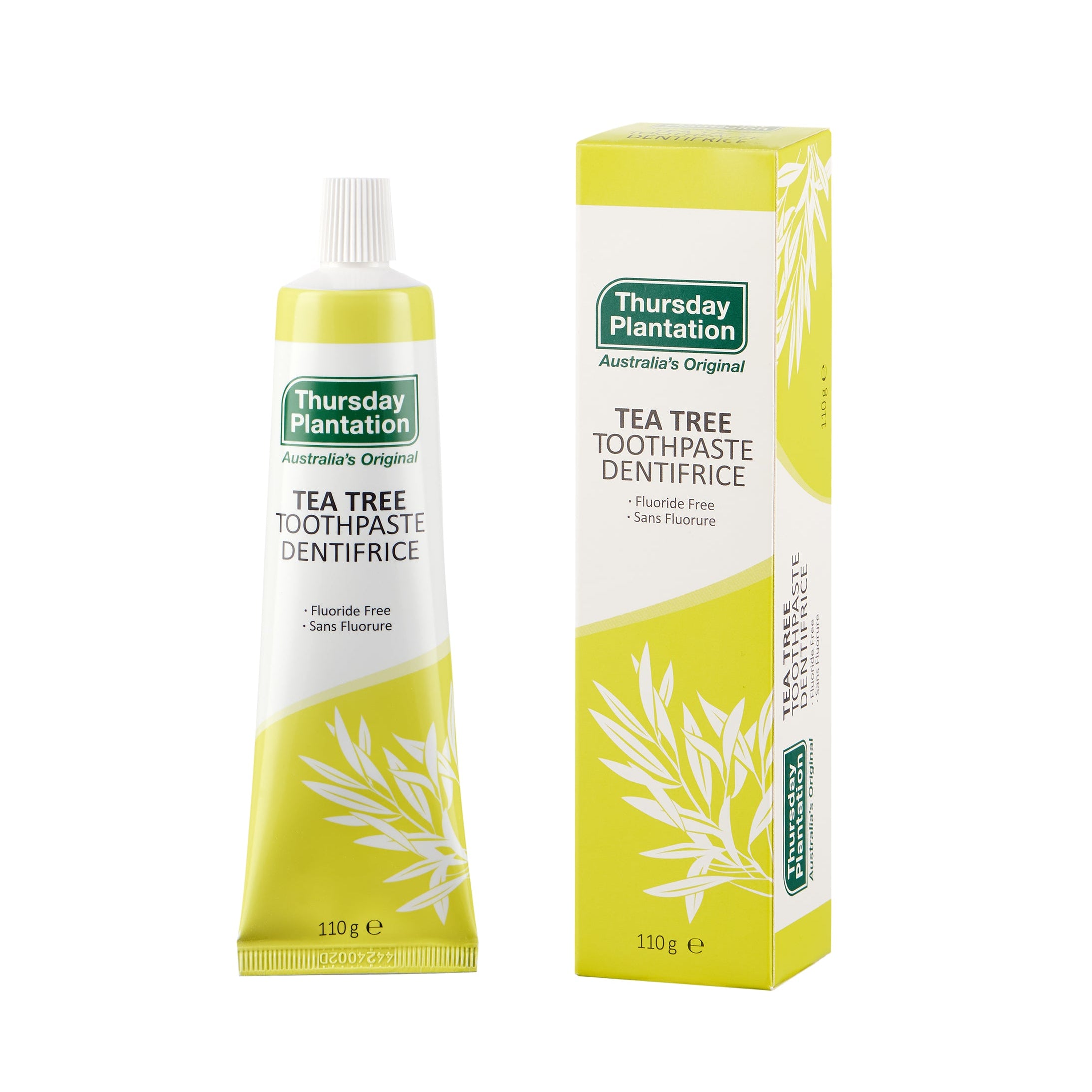Thursday Plantation Tea Tree Toothpaste and packaging on a white background